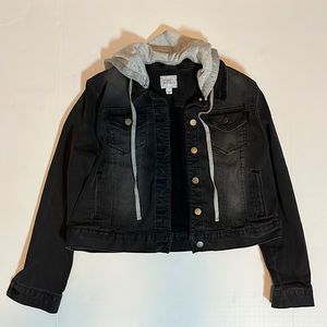 Dark Ash Grey Jean Jacket with Soft Speckled Hood